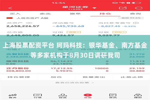 上海股票配资平台 珂玛科技：银华基金、南方基金等多家机构于8月30日调研我司